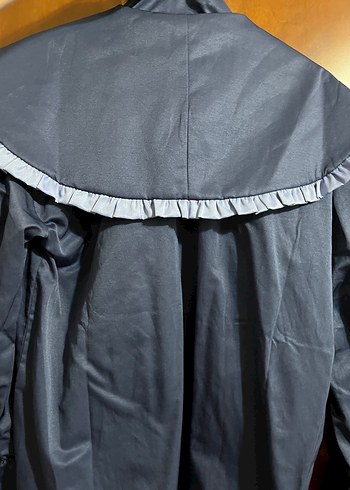 Lacivert Fırfırlı Uzun Kollu Satenimsi Gömlek - Görsel 4