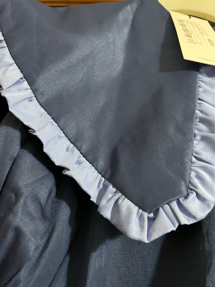 Lacivert Fırfırlı Uzun Kollu Satenimsi Gömlek - Görsel 3