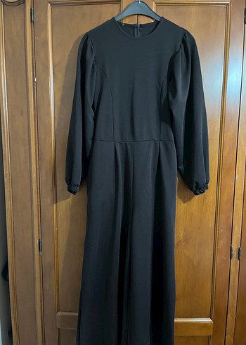 Siyah Kemerli Uzun Kollu Uzun Bol Paça Tulum - Görsel 3