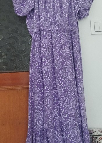 Mor Batik Desenli Uzun Bohem Elbise