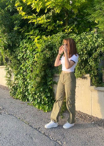 Kadın Haki Paraşüt Pantolon - Görsel 3