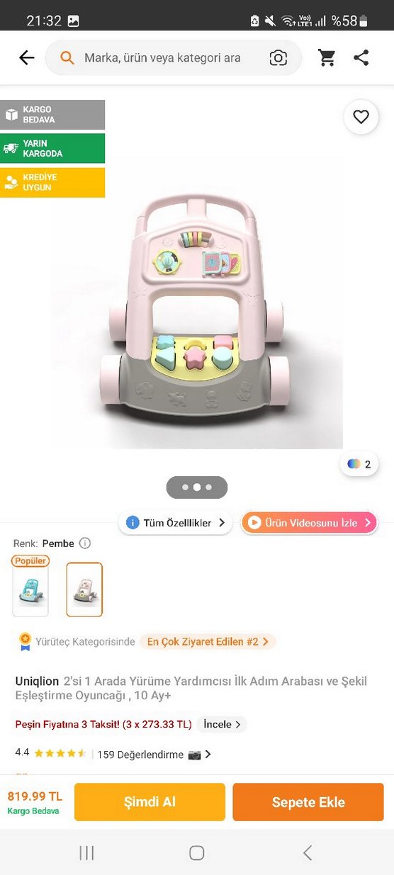 Pembe Pastel Bebek Yürüteci - Görsel 2