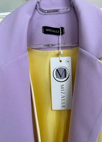 Düğmeli Mor-Sarı Kadın Midi Ceket - Görsel 4