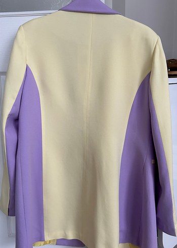 Düğmeli Mor-Sarı Kadın Midi Ceket - Görsel 6