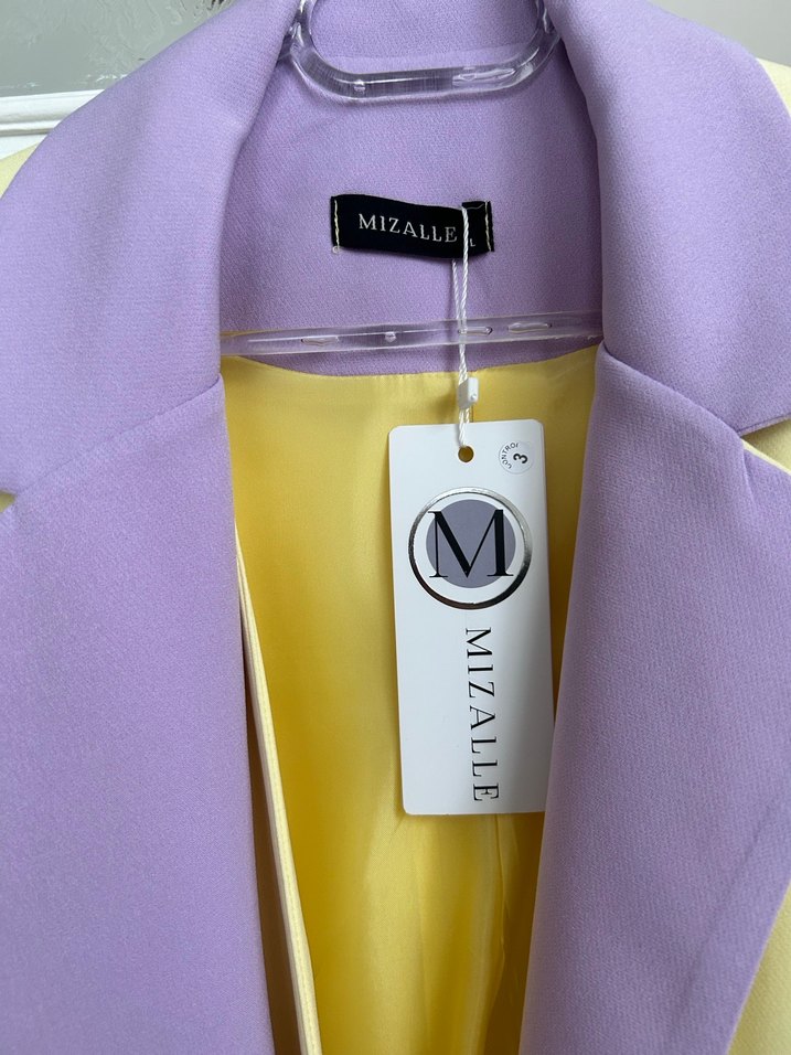 Düğmeli Mor-Sarı Kadın Midi Ceket - Görsel 4