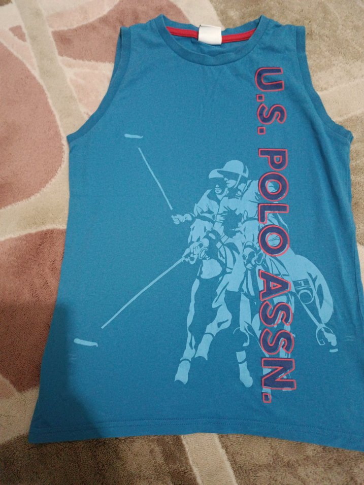 U.S. Polo Assn. Erkek Mavi Baskılı Kolsuz Tişört ve şort - Görsel 2