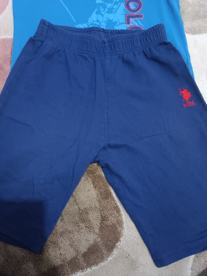 U.S. Polo Assn. Erkek Mavi Baskılı Kolsuz Tişört ve şort - Görsel 4