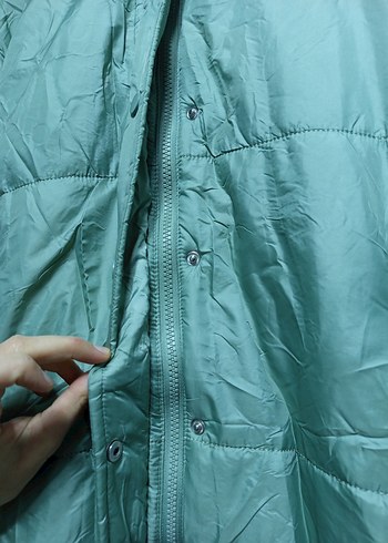 xl Beden Hooopstore Düğmeli Midi Yeşil Kadın Kışlık Mont.