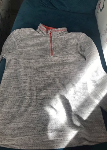 Gri Kız çoçuk Yarım Fermuarlı Yüksek Yakalı Polar - Görsel 2