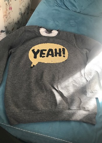 Gri Baskılı Kız  Çocuk Sweatshirt - Görsel 3