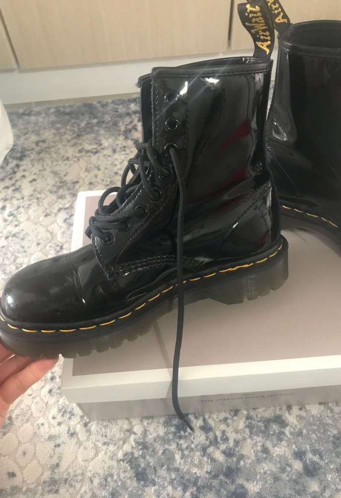 Siyah Parlak Platform Topuklu Punk Botlar - Görsel 2