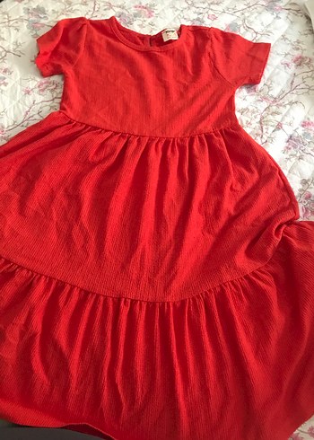 Kırmızı Keten Kız Çocuk Elbisesi - Görsel 2