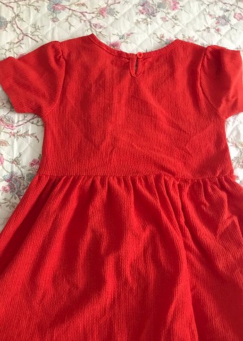 Kırmızı Keten Kız Çocuk Elbisesi - Görsel 3
