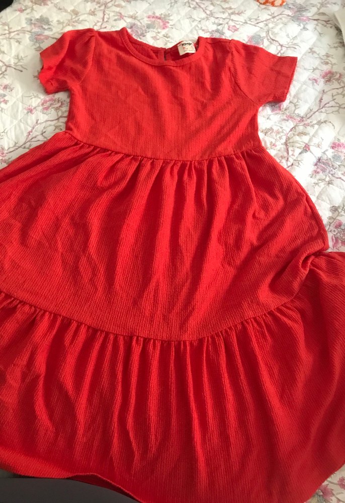 Kırmızı Keten Kız Çocuk Elbisesi - Görsel 2