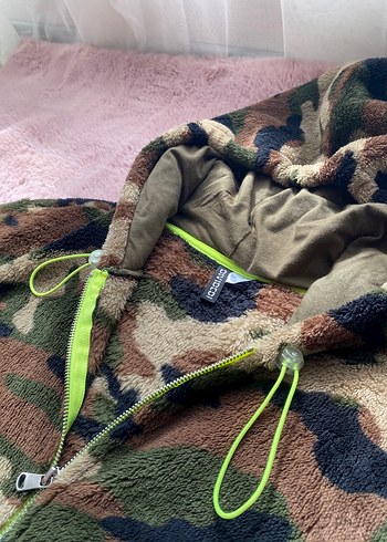 H&M Kahverengi Kamuflaj Kapüşonlu Kadın kürk