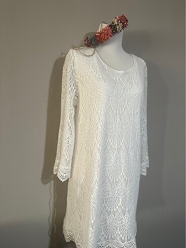 H&M Beyaz bohem dantel elbise