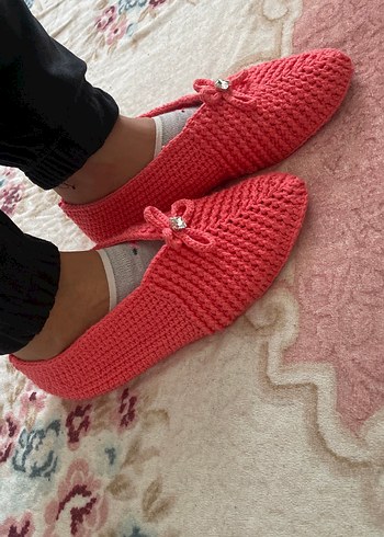 Kız Pembe Örgü Sıcak Ev Terliği - Görsel 2