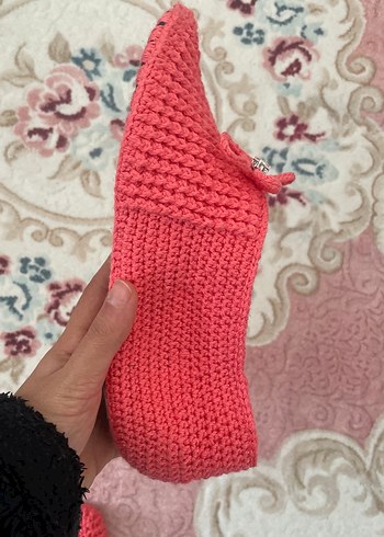 Kız Pembe Örgü Sıcak Ev Terliği - Görsel 4