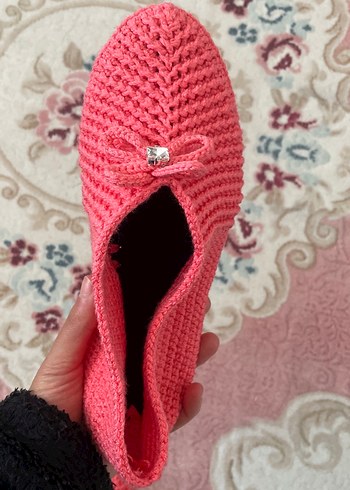 Kız Pembe Örgü Sıcak Ev Terliği - Görsel 5