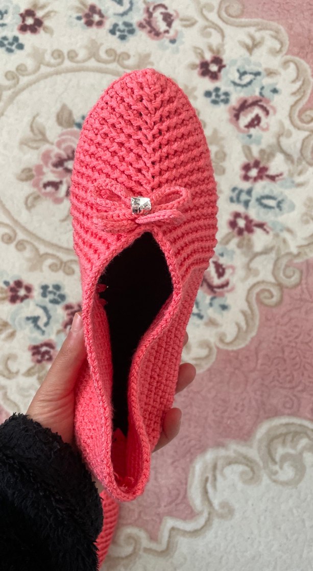 Kız Pembe Örgü Sıcak Ev Terliği - Görsel 5