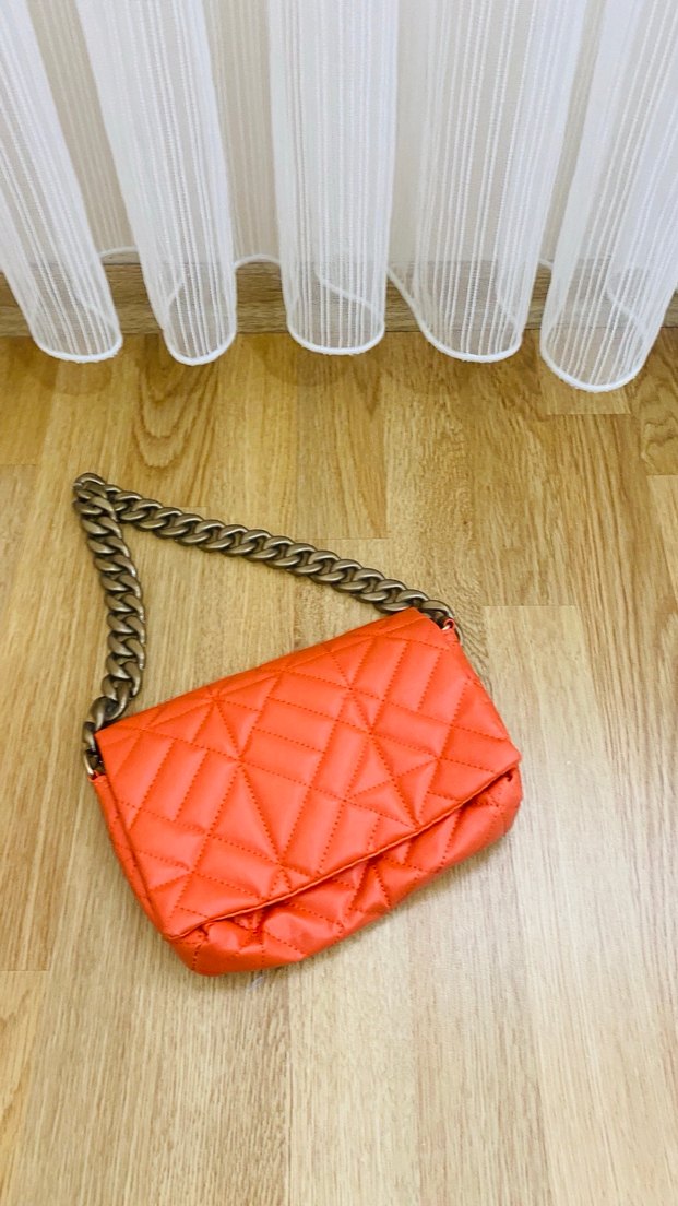 Zincir Detaylı Turuncu Deri Kadın Çanta - Görsel 2