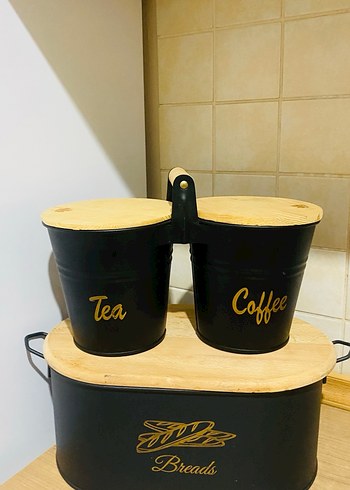 Ahşap Kapaklı Siyah Mutfak Saklama Seti - Görsel 2