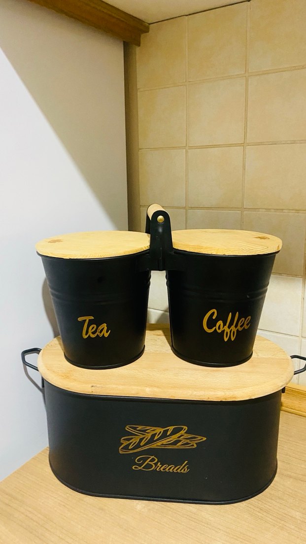 Ahşap Kapaklı Siyah Mutfak Saklama Seti - Görsel 2