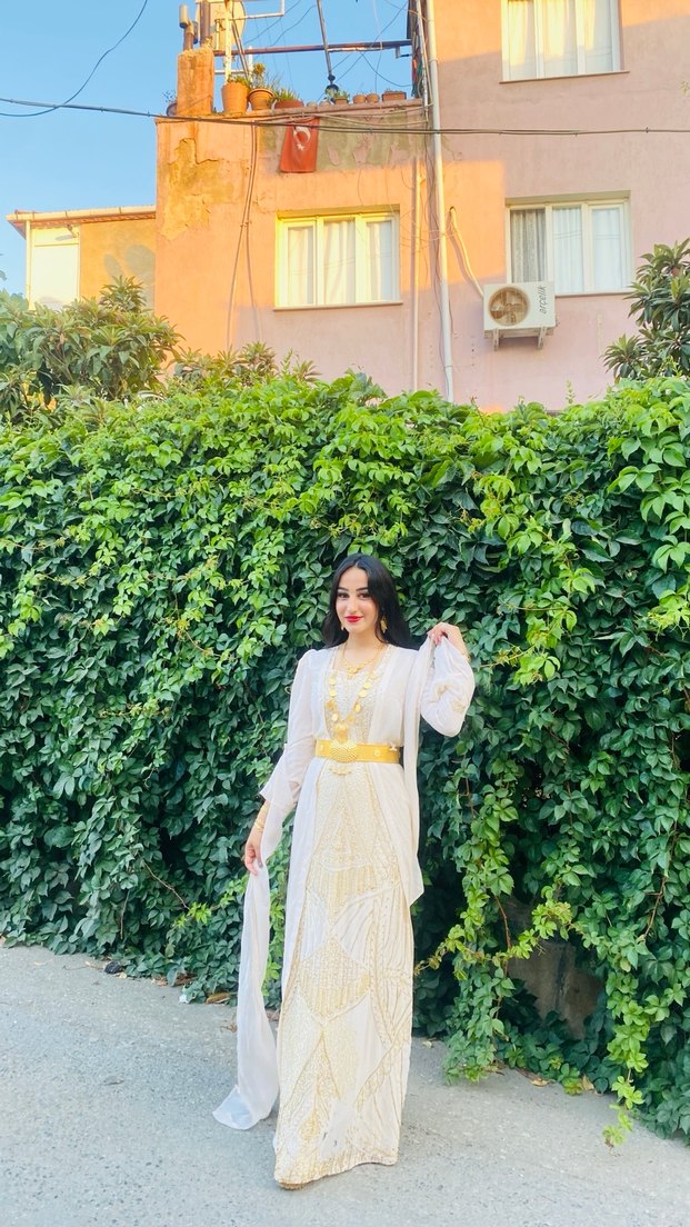 Bohem Etnik Desenli Uzun Beyaz Elbise - Görsel 2