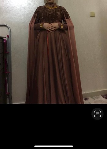 Bordo Uzun Kollu Nakışlı Abiye Elbise - Görsel 3