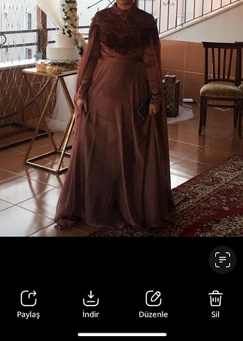 Bordo Uzun Kollu Nakışlı Abiye Elbise - Görsel 4