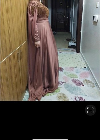 Bordo Uzun Kollu Nakışlı Abiye Elbise - Görsel 2