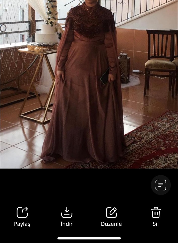 Bordo Uzun Kollu Nakışlı Abiye Elbise - Görsel 4