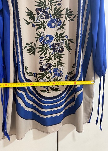 Mavi Desenli Bohem Uzun Kollu Tunik - Görsel 4