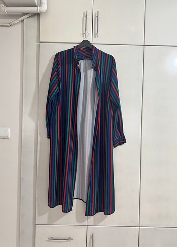 Çok Renkli Uzun Kadın Gömlek Elbise - Görsel 2