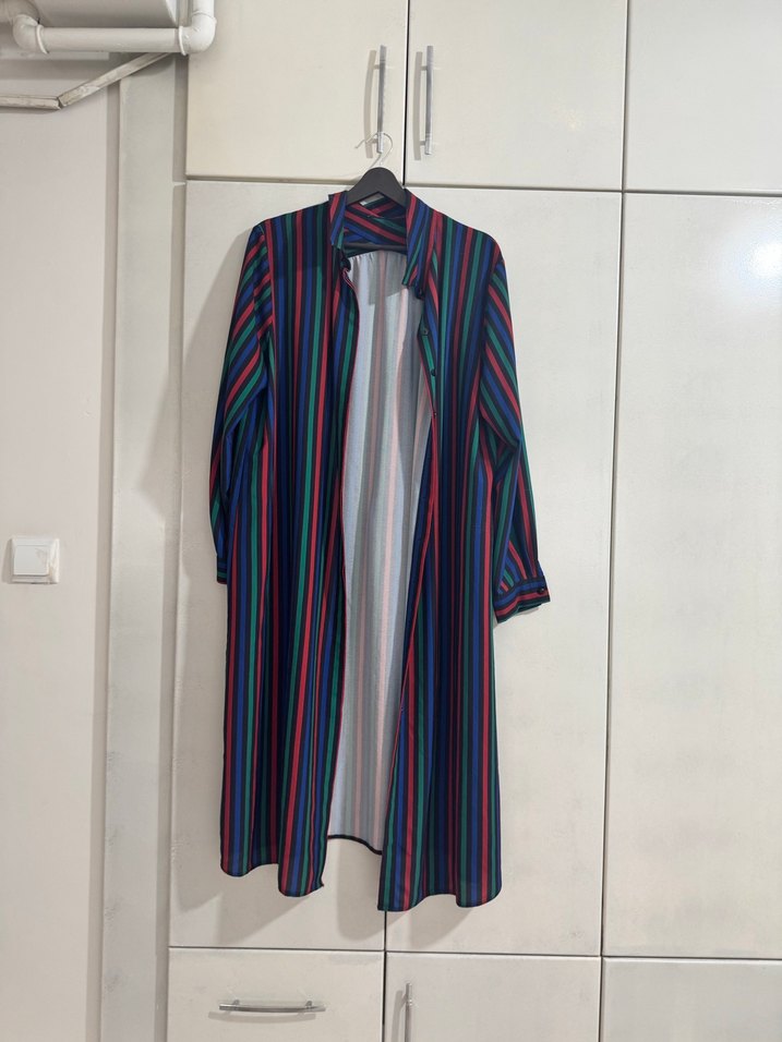 Çok Renkli Uzun Kadın Gömlek Elbise - Görsel 2