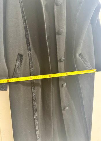 Siyah Uzun Kadın Kaban, Kürklü Detaylı - Görsel 6