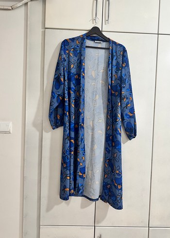 Uzun Mavi Bağlamalı Bohem Kimono - Görsel 2