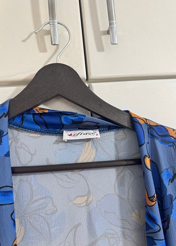 Uzun Mavi Bağlamalı Bohem Kimono - Görsel 3