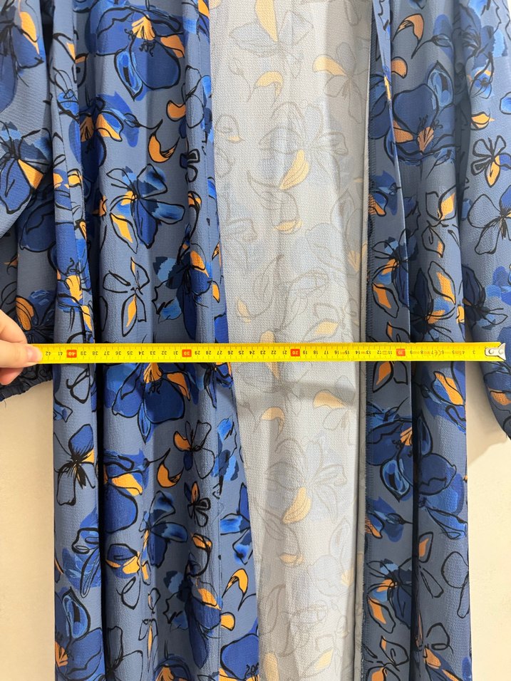 Uzun Mavi Bağlamalı Bohem Kimono - Görsel 5