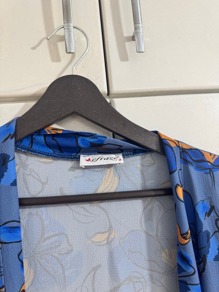 Uzun Mavi Bağlamalı Bohem Kimono - Görsel 3