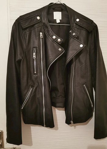 Siyah Deri Biker Ceket