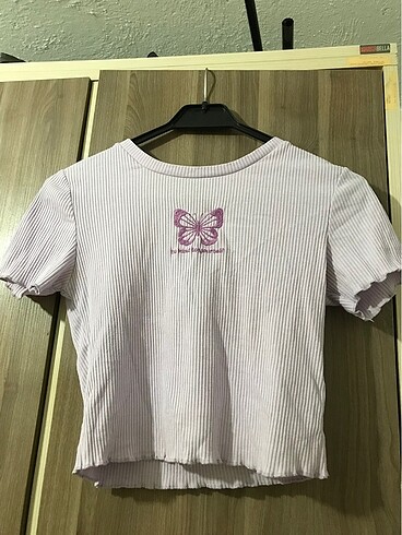 m Beden Lila fitilli kelebek crop