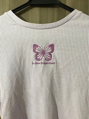 Defacto Lila fitilli kelebek crop