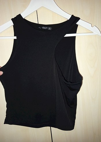 Siyah Asimetrik Crop Top - Görsel 4