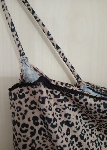 Kahverengi Leopar Desenli İnce Askılı Büstiyer - Görsel 3