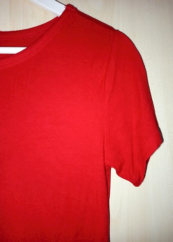 Kırmızı Mini Crop Top, Bisiklet Yaka, Kısa Kollu - Görsel 4