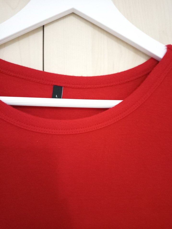 Kırmızı Mini Crop Top, Bisiklet Yaka, Kısa Kollu - Görsel 3