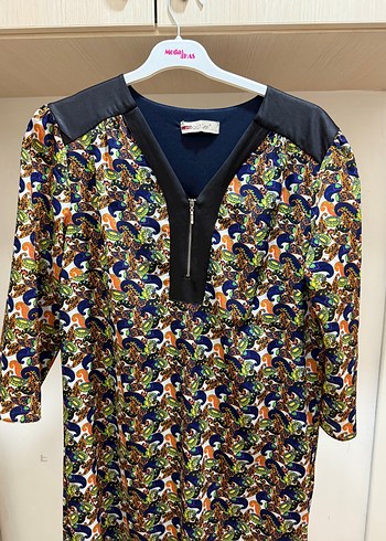 Renkli Baskılı Uzun Kollu Bohem Elbise - Görsel 2