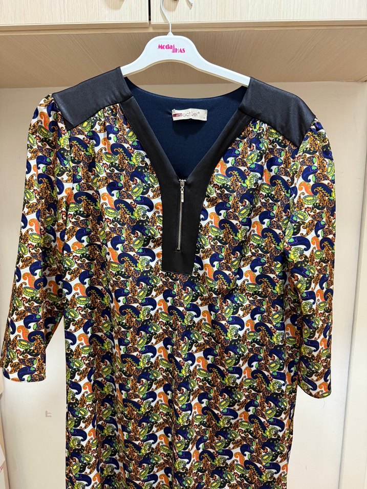 Renkli Baskılı Uzun Kollu Bohem Elbise - Görsel 2