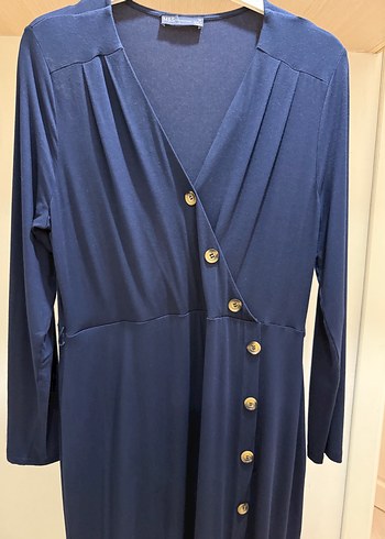 Düğmeli Lacivert Uzun Kollu Kadın Elbise - Görsel 2